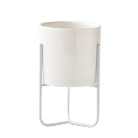 Gold-plated Iron Vase Simple Iron Frame Ceramic Flower Pot (Option: White Frame Middle Basin-No Hole)