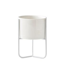 Gold-plated Iron Vase Simple Iron Frame Ceramic Flower Pot (Option: White Rack Low Basin-No Hole)