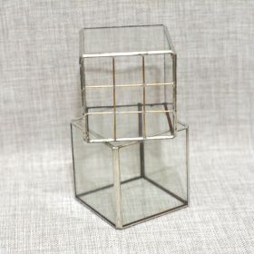 Vintage Glass Succulent Flower Pot Furnishings (Option: Mesh Tin Silver-12x12x25cm)